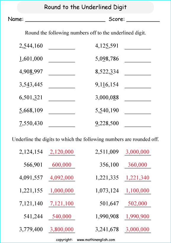 Printable Rounding Numbers Worksheets