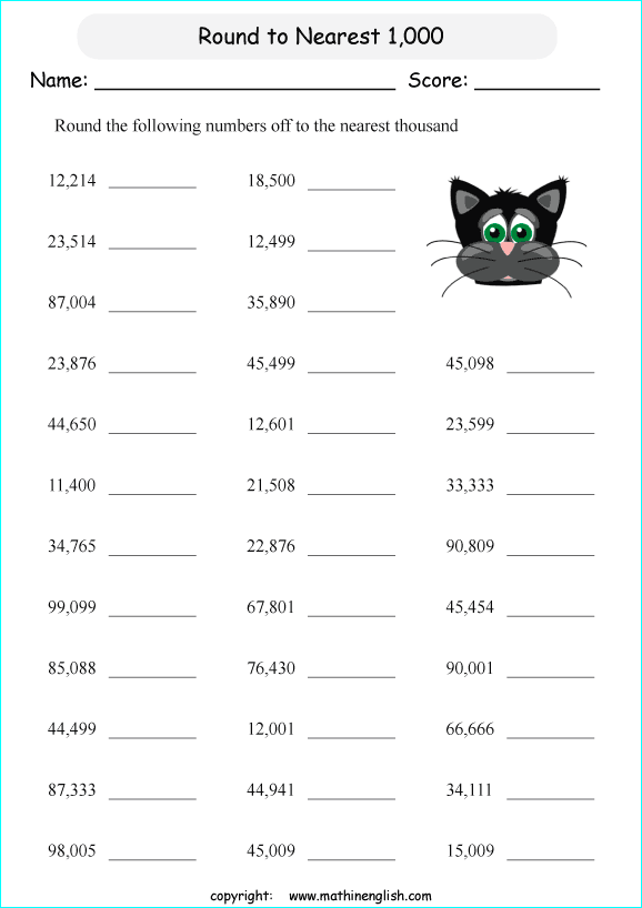 printable math rounding off the nearest 1,000 worksheets for kids in primary and elementary math class 