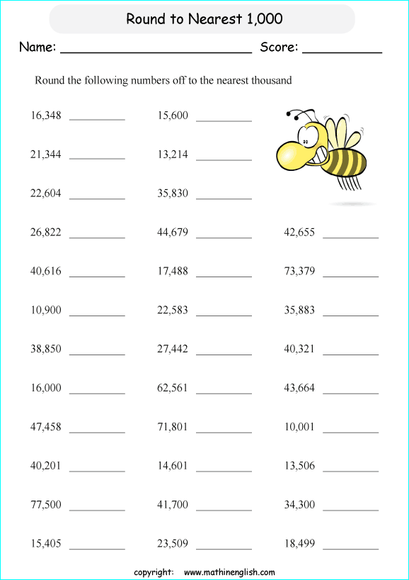 printable math rounding off the nearest 1,000 worksheets for kids in primary and elementary math class 