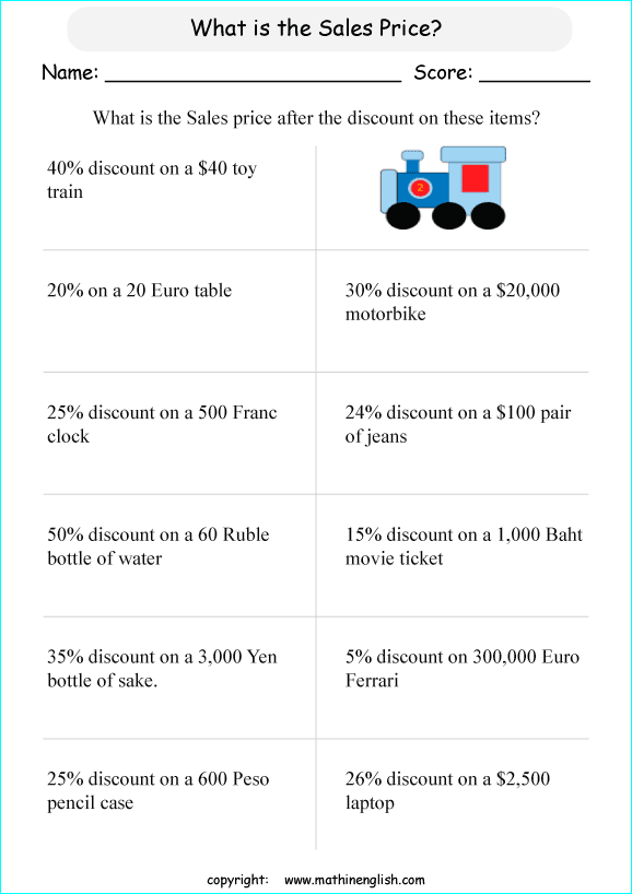 Printable Primary Math Worksheet For Math Grades 1 To 6 Based On The