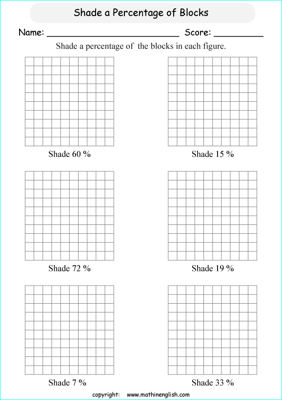 percentage with pictures and shapes math worksheets for grade 1 to 6 