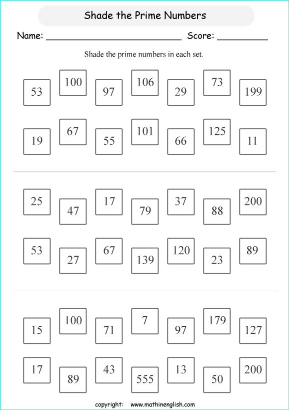 prime factorization worksheets for grade 1 to 6 