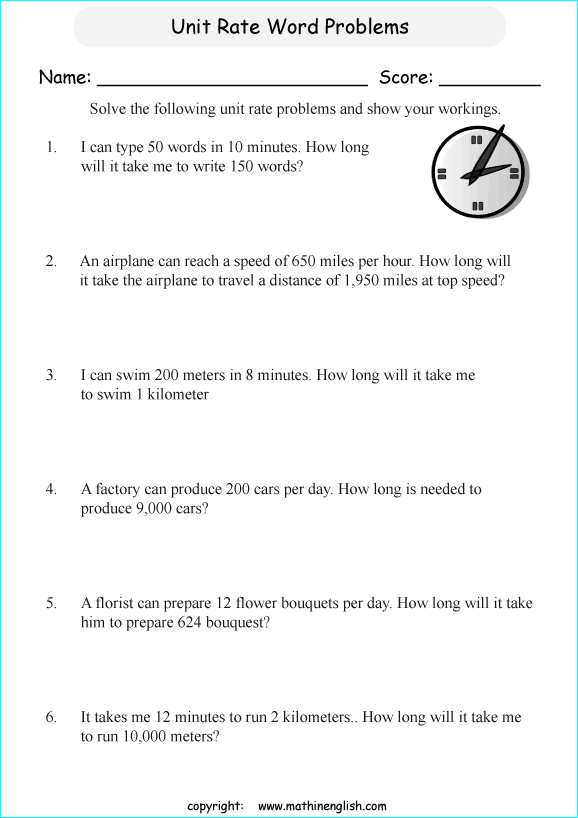 unit rates proportions math worksheets for grade 1 to 6 