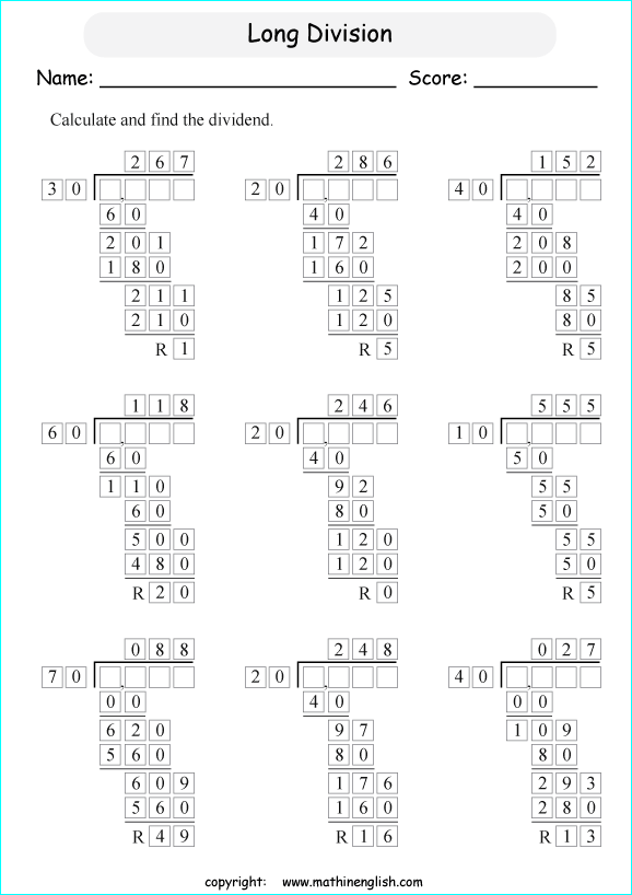 printable multiples of 10 and 25 easier long division worksheets for kids in primary and elementary math class 