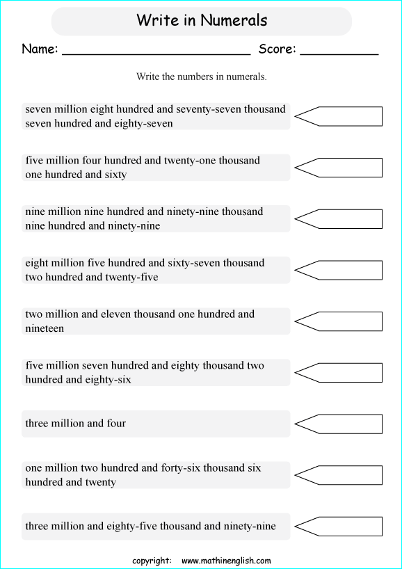 Worksheets On Writing Numbers In Words