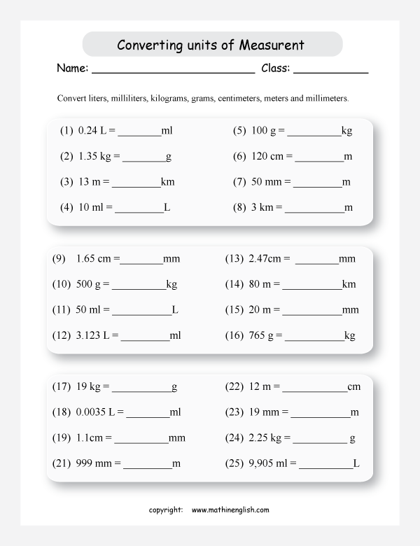 length conversion metric units worksheets for primary math  