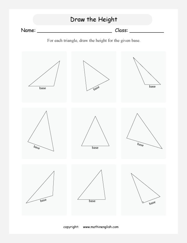 area and perimeter of triangles worksheets for primary math  