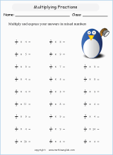 printable multiplying fractions worksheets for kids in primary and elementary math class 