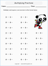 printable multiplying fractions worksheets for kids in primary and elementary math class 