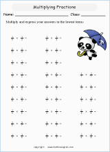 printable math multiplication of fractions worksheets for kids in primary and elementary math class 