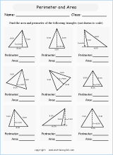 area and perimeter of triangles worksheets for primary math  