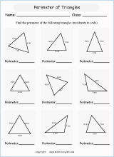 area and perimeter of triangles worksheets for primary math  