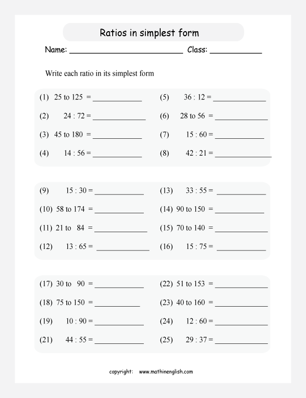 equivalent ratios math worksheets for grade 1 to 6 