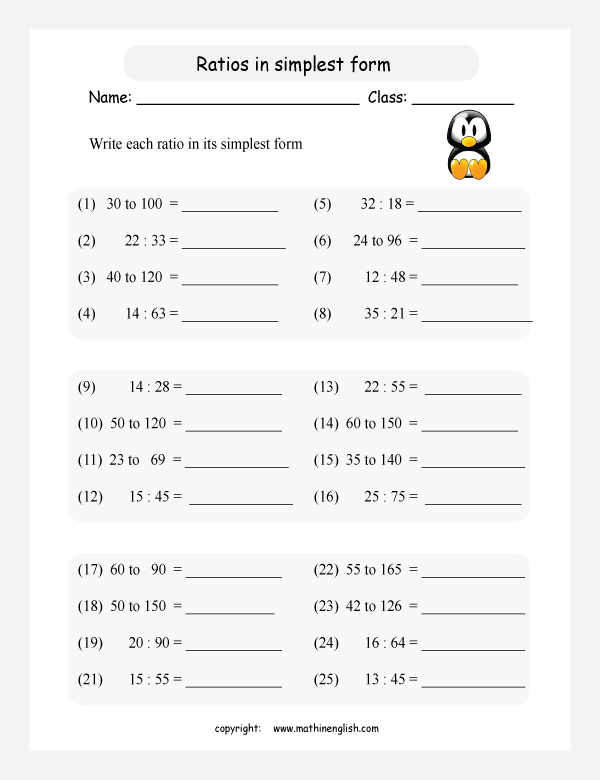 ratio in simplest form worksheet
 reducing ratios printable grade 11 math worksheet