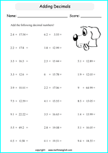 printable adding decimals worksheets for kids in primary and elementary math class 