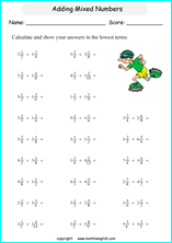 printable math addition unlike fractions worksheets