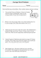 average word problemss worksheets for grade 1 to 6 