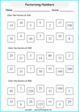 listing multilpes and factors worksheets for grade 1 to 6 