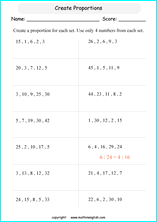 calculating proportions math worksheets for grade 1 to 6 