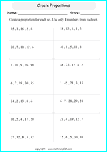 calculating proportions math worksheets for grade 1 to 6 