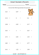 percentage decimals conversion math worksheets for grade 1 to 6 