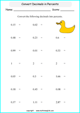 percentage decimals conversion math worksheets for grade 1 to 6 