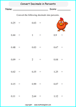 decimal into percents worksheets for grade 1 to 6 