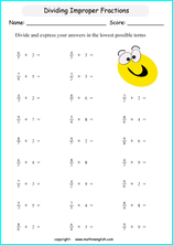 printable dividing fractions worksheets for kids in primary and elementary math class 