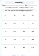 printable math divisibility rules worksheets for kids in primary and elementary math class 