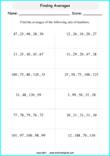 average calculations worksheets for grade 1 to 6 