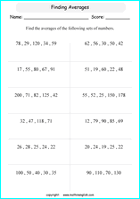 average calculations worksheets for grade 1 to 6 