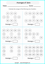 average calculations worksheets for grade 1 to 6 