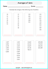 average calculations worksheets for grade 1 to 6 