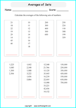 average calculations worksheets for grade 1 to 6 