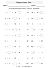 calculating proportions math worksheets for grade 1 to 6 