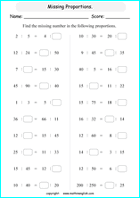 calculating proportions math worksheets for grade 1 to 6 