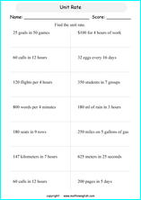 unit rates proportions math worksheets for grade 1 to 6 