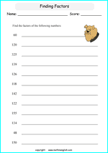 listing multilpes and factors worksheets for grade 1 to 6 