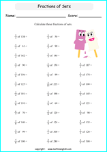 Fraction worksheets for primary and elementary math class, based on the