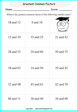 greatest common factor math worksheets for grade 1 to 6 