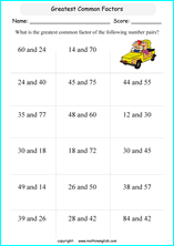 greatest common factor math worksheets for grade 1 to 6 