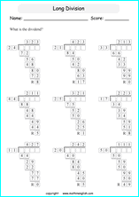 printable multiples big number long division worksheets for kids in primary and elementary math class 