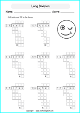 printable long and tail division worksheets and exercises for grade 4 and 5 math students