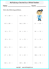 printable math multiplication of decimals worksheets for kids in primary and elementary math class 