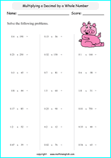 multiplying decimals grade 1 to 6 printable  worksheets 