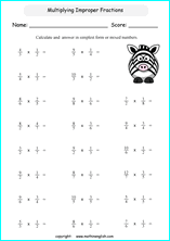 printable math multiplication of fractions worksheets for kids in primary and elementary math class 