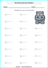 printable math multiplication of fractions worksheets for kids in primary and elementary math class 