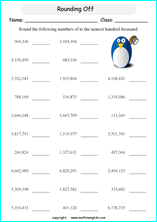 printable rounding off worksheets with whole numbers and decimal numbers for math grades 4 and 5