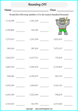 printable math rounding off big numbers worksheets for kids in primary and elementary math class 