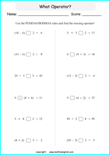 order of operations with positve integers and parentheses worksheets for grade 1 to 6 